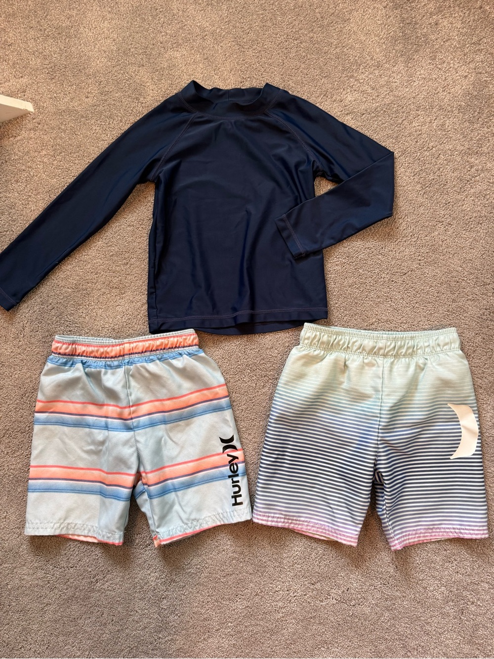 Hurley Boys' Striped Swim Trunks & Navy Rash Guard Set 4T